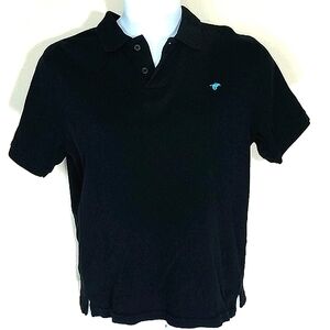 Polo shirt short sleeve black turquoise horse logo
